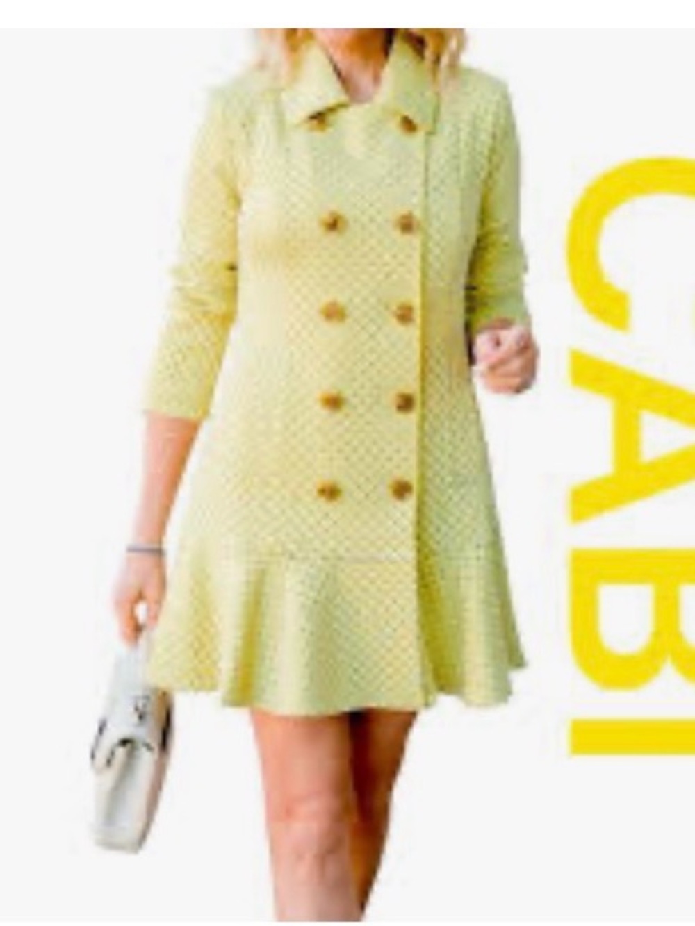 Cabi Hobnob Yellow Double-Breasted Textured Fit-and-Flare Dress Jacket